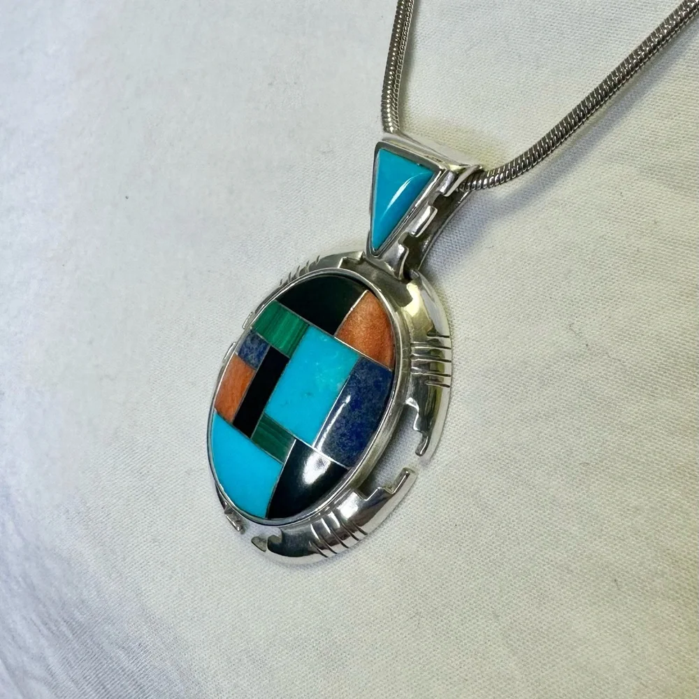 CAROLYN POLLACK RELIOS Sterling Inlay Turquoise Pendant Necklace & Earrings Set_4